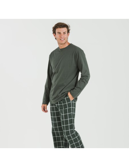 Pigiama uomo flanella Cuadro Andino verde militare pijama-franela