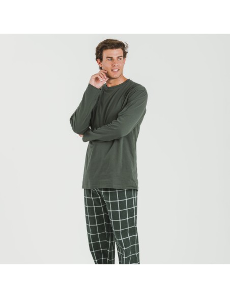 Pigiama uomo flanella Cuadro Andino verde militare pijama-franela