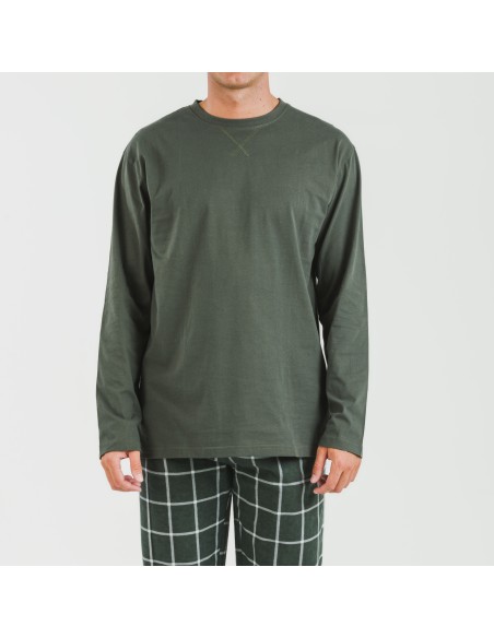 Pigiama uomo flanella Cuadro Andino verde militare pijama-franela