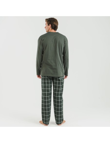 Pigiama uomo flanella Cuadro Andino verde militare pijama-franela