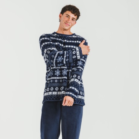 Pigiama pile coral uomo Delancey blu navy pijama-coralina