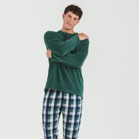 Pigiama pile coral uomo Cuadro Ferni verde pijama-coralina