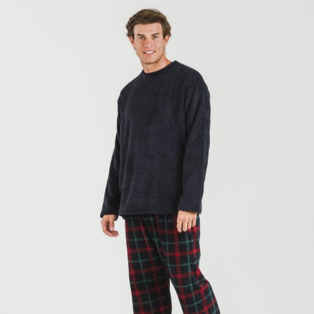 Pigiama pile coral uomo Cuadro Roman blu navy pijama-coralina