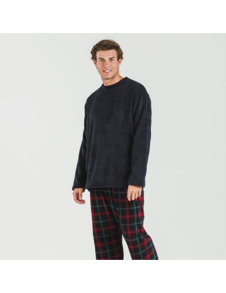 Pigiama pile coral uomo Cuadro Roman blu navy pijama-coralina