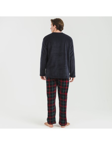 Pigiama pile coral uomo Cuadro Roman blu navy pijama-coralina