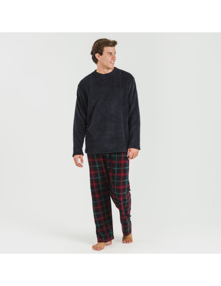 Pigiama pile coral uomo Cuadro Roman blu navy pijama-coralina