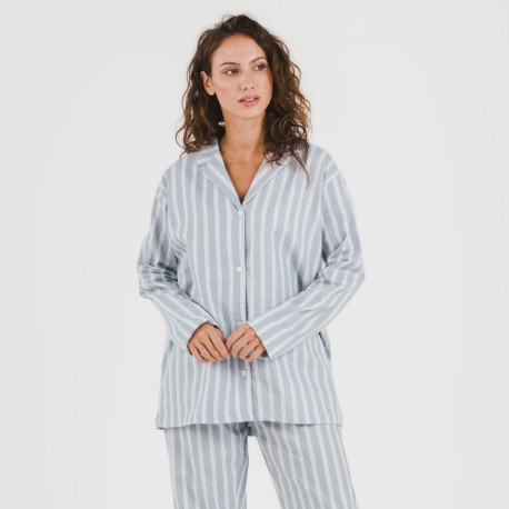 Pigiama flanella con colletto a bavero Raya Marsella indaco pijama-franela-con-solapa-mujer