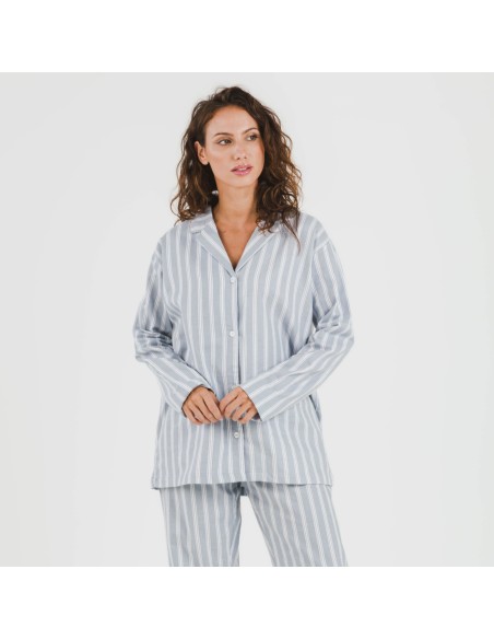 Pigiama flanella con colletto a bavero Raya Marsella indaco pijama-franela-con-solapa-mujer