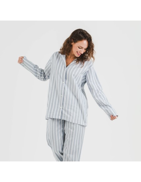 Pigiama flanella con colletto a bavero Raya Marsella indaco pijama-franela-con-solapa-mujer