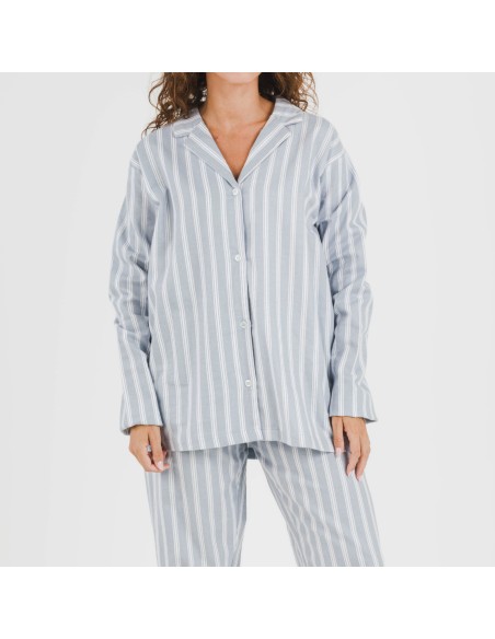 Pigiama flanella con colletto a bavero Raya Marsella indaco pijama-franela-con-solapa-mujer