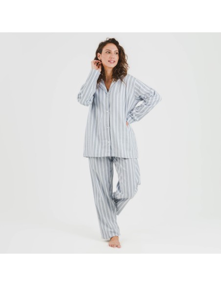 Pigiama flanella con colletto a bavero Raya Marsella indaco pijama-franela-con-solapa-mujer