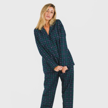 Pigiama flanella con colletto a bavero Cuadro Ruz verde pijama-franela-con-solapa-mujer