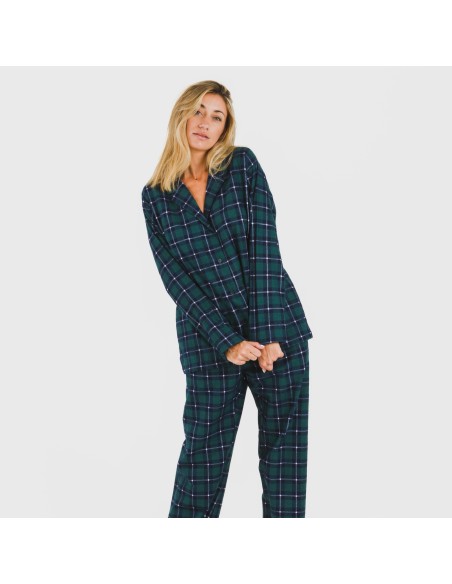 Pigiama flanella con colletto a bavero Cuadro Ruz verde pijama-franela-con-solapa-mujer