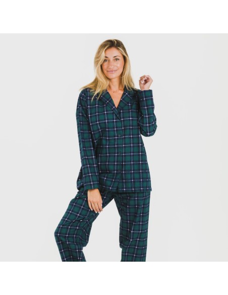 Pigiama flanella con colletto a bavero Cuadro Ruz verde pijama-franela-con-solapa-mujer