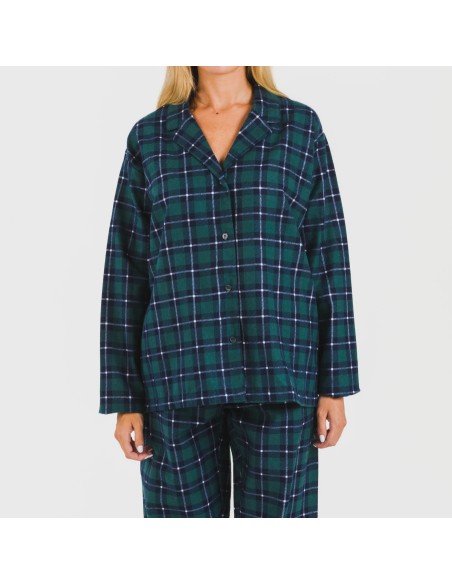 Pigiama flanella con colletto a bavero Cuadro Ruz verde pijama-franela-con-solapa-mujer