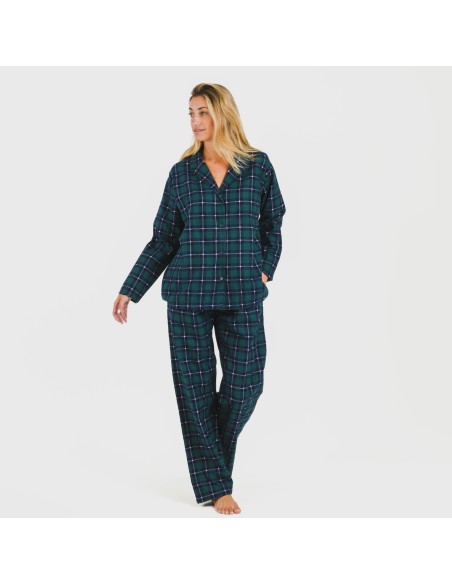 Pigiama flanella con colletto a bavero Cuadro Ruz verde pijama-franela-con-solapa-mujer