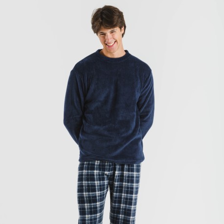 Pigiama pile coral uomo Cuadro Brais blu navy pijama-coralina