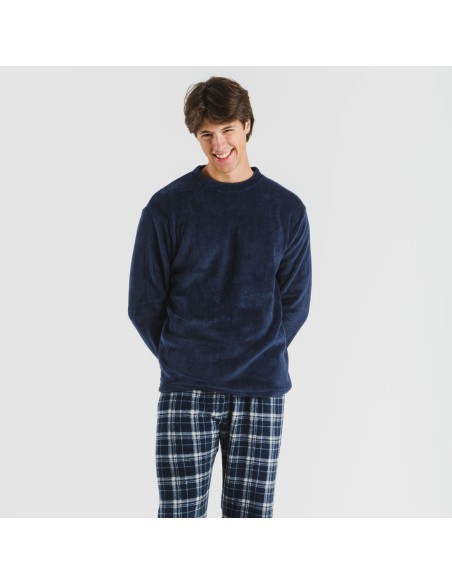 Pigiama pile coral uomo Cuadro Brais blu navy pijama-coralina