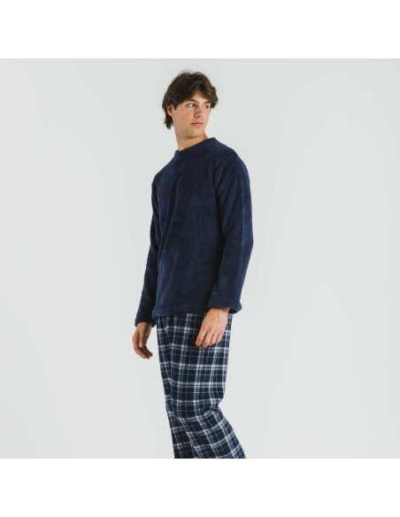 Pigiama pile coral uomo Cuadro Brais blu navy pijama-coralina