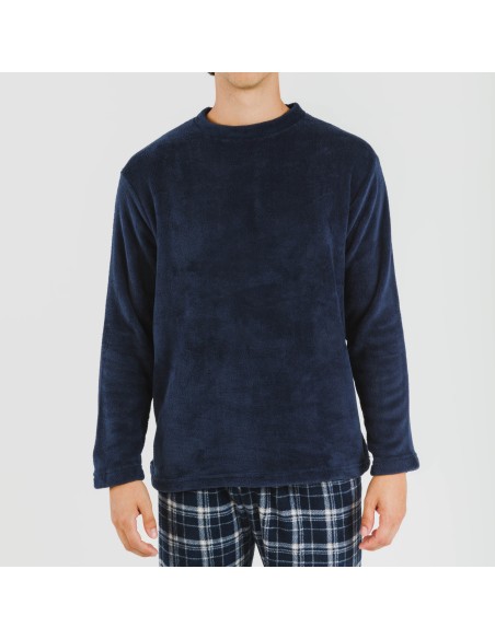 Pigiama pile coral uomo Cuadro Brais blu navy pijama-coralina