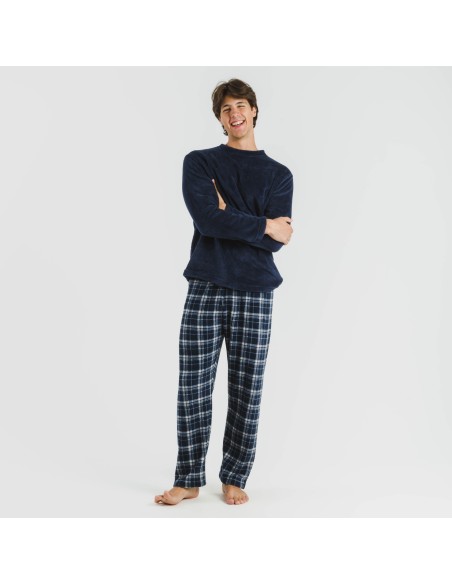 Pigiama pile coral uomo Cuadro Brais blu navy pijama-coralina