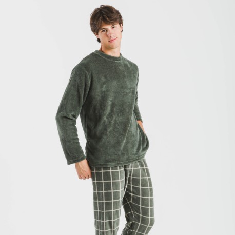 Pigiama pile coral uomo Cuadro Andino verde militare pijama-coralina