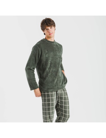 Pigiama pile coral uomo Cuadro Andino verde militare pijama-coralina