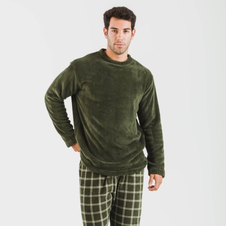 Pigiama pile coral uomo Cuadro Nitari verde militare pijama-coralina