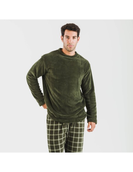 Pigiama pile coral uomo Cuadro Nitari verde militare pijama-coralina