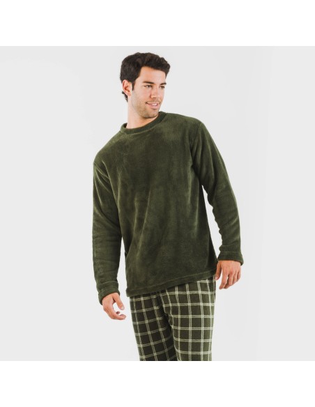 Pigiama pile coral uomo Cuadro Nitari verde militare pijama-coralina