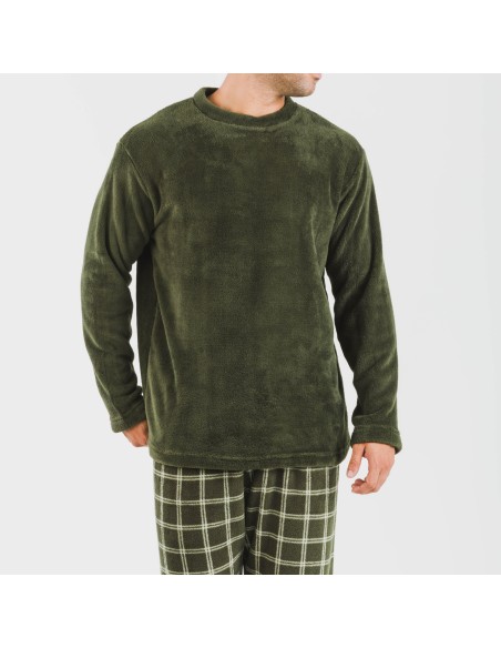 Pigiama pile coral uomo Cuadro Nitari verde militare pijama-coralina