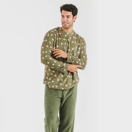 Pigiama pile coral uomo Tatini verde militare pijama-coralina