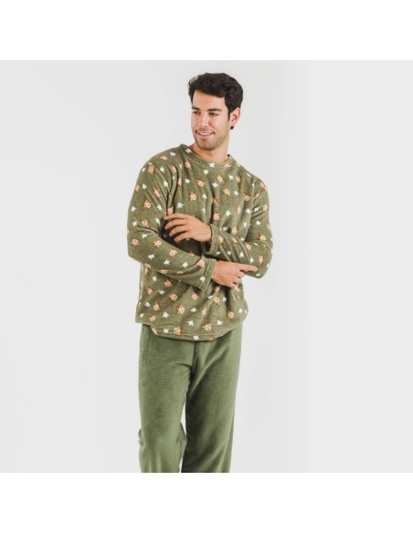 Pigiama pile coral uomo Tatini verde militare pijama-coralina