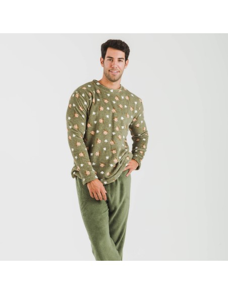 Pigiama pile coral uomo Tatini verde militare pijama-coralina