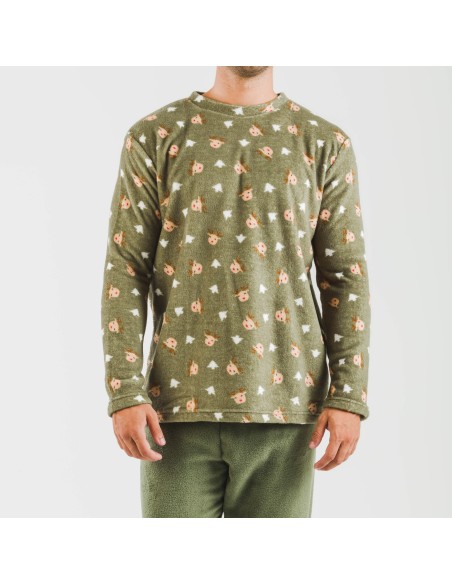 Pigiama pile coral uomo Tatini verde militare pijama-coralina