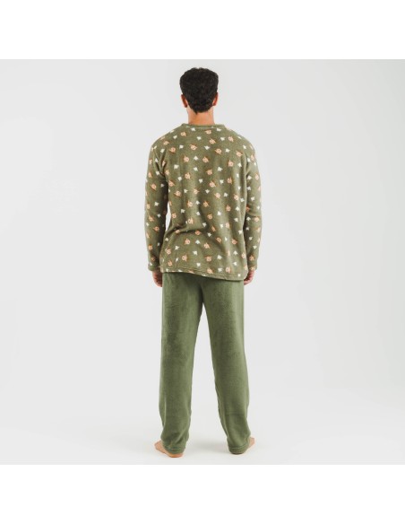 Pigiama pile coral uomo Tatini verde militare pijama-coralina