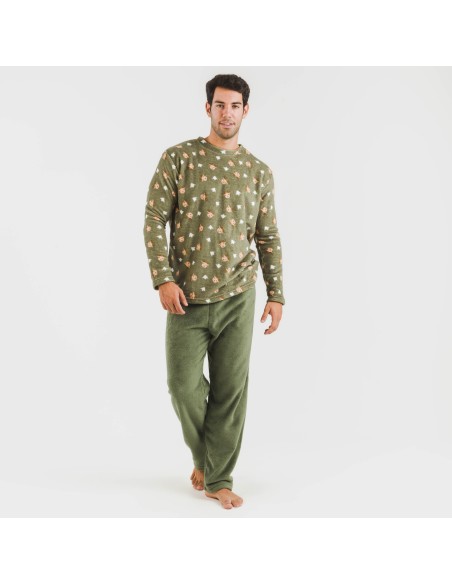 Pigiama pile coral uomo Tatini verde militare pijama-coralina