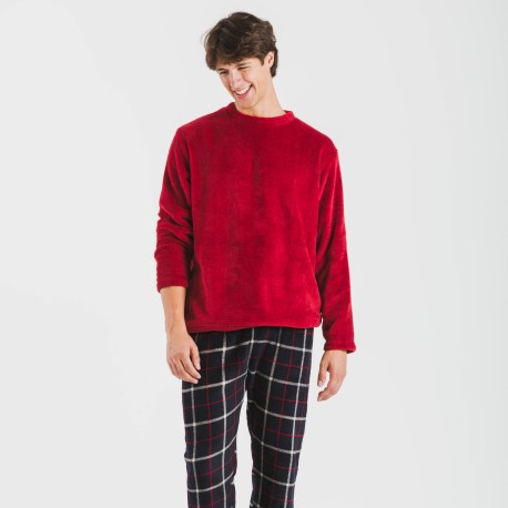 Pigiama pile coral uomo Cuadro Gaston bordeaux pijama-coralina