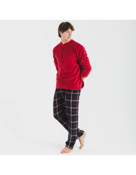 Pigiama pile coral uomo Cuadro Gaston bordeaux pijama-coralina