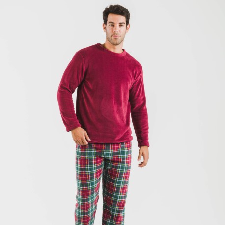 Pigiama pile coral uomo Cuadro Aros bordeaux pijama-coralina