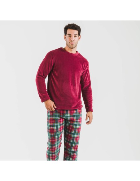 Pigiama pile coral uomo Cuadro Aros bordeaux pijama-coralina