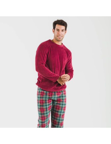 Pigiama pile coral uomo Cuadro Aros bordeaux pijama-coralina