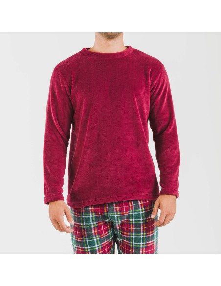 Pigiama pile coral uomo Cuadro Aros bordeaux pijama-coralina