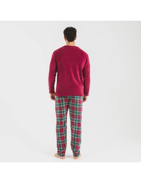 Pigiama pile coral uomo Cuadro Aros bordeaux pijama-coralina