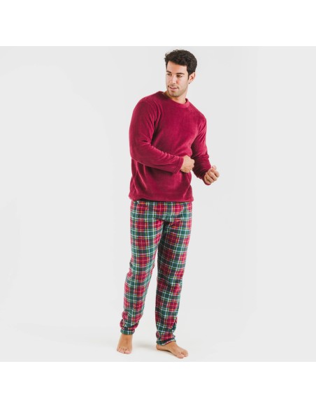 Pigiama pile coral uomo Cuadro Aros bordeaux pijama-coralina