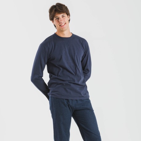 Pigiama uomo flanella Polo blu navy pijama-franela