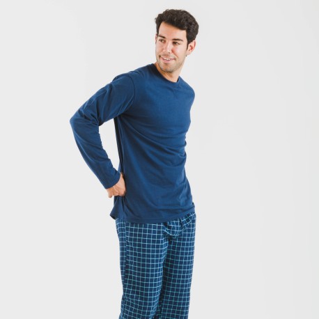 Pigiama uomo flanella Cuadro Edesia blu pijama-franela