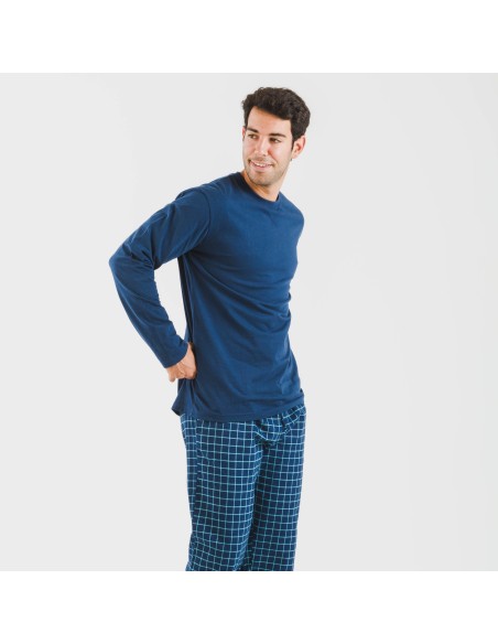 Pigiama uomo flanella Cuadro Edesia blu pijama-franela