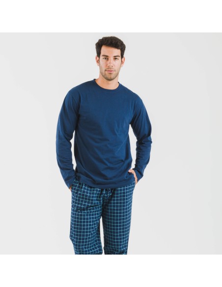 Pigiama uomo flanella Cuadro Edesia blu pijama-franela