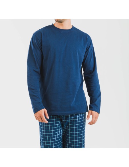 Pigiama uomo flanella Cuadro Edesia blu pijama-franela